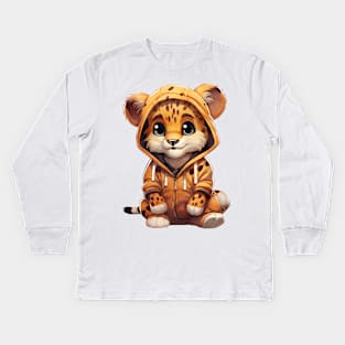 Cheetah Wearing Hoodie Kids Long Sleeve T-Shirt